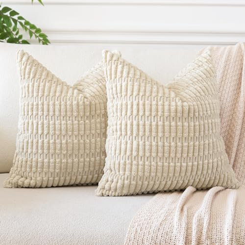 JOTOM 2er Set Kordsamt Weicher Kissenbezüge Moderne Kissenhüllen Dekorative Sofakissen Dekokissen Zierkissenbezug für Wohnzimmer Sofa Schlafzimmer Dunkelbeige 45x45 cm