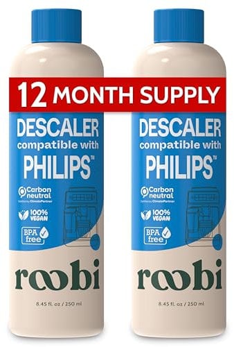 Roobi Philips Compatible Descaling Solution & Cleaner. Specially Formulated for Descaling & Cleaning Philips Coffee Machines. Carbon Neutral Philips Descaler Kit. 2 Uses per Bottle, 2 Pack