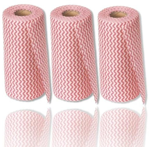 150 Putztücher Wischfixtuch Rolle 50 Blatt je Küchenrolle Wischtuch Reinigungstücher (Rot)