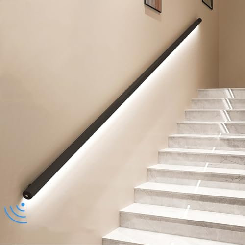 Yclty Pasamanos de Escalera con Luz LED con Sensor de Movimiento, Pasamanos Montados en La Pared para Escalones Interiores, Pasamanos de Escalera con Luz LED, Negro(Size:Left-90 (230cm))