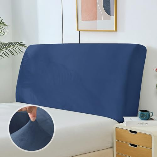 KAYBTNT Samt Bett Kopfteil Bezug, Staubdicht Bettkopfteil Bezug, Weicher Elastisch Velvet Stoff Bettkopfteil Husse, Kopfteil Abdeckung für Gepolsterte, Kopfteil, Boxspringbett (Navy Blau, 180-200cm)
