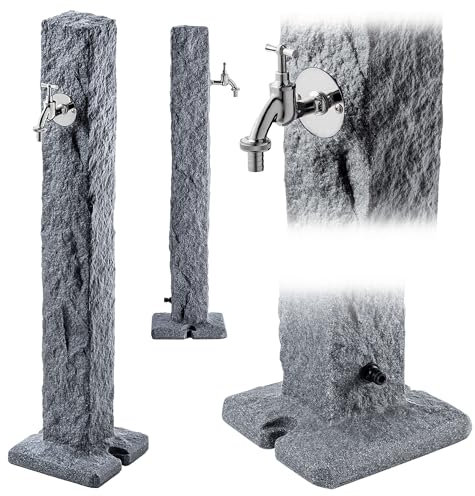 KADAX Wassersäule aus Kunststoff, Gartenwasserhahnsäule, Wasserzapfsäule, Wasserzapfstelle, Garten Säule mit Hahn, Freistehender Wasserhahn (Dunkler Stein)