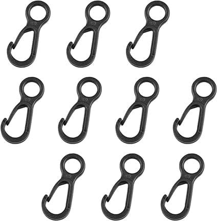 10Pcs Black Plastic Snap Clip Hook Camping Carabiner Buckle Tent Hooks for Lights Hanging to Canopy Outdoor Tent Accessories Multifunction Snap Hook Camping Equipment Tent Buckle Clips Accessories
