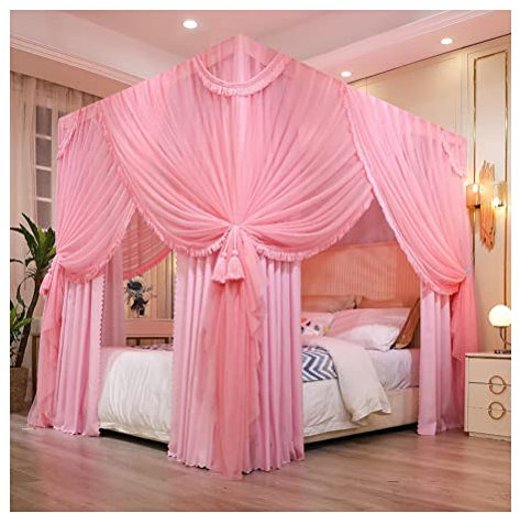WLCNYL 2-in-1-Betthimmel-Moskitonetz, geeignet für Einzelbett, Doppelbett, Schlafzimmer, dekorativer Bettvorhang, mit Metallständer (Farbe: Rosa, Größe: 120 x 200 cm)
