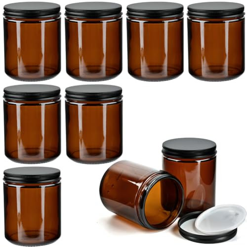 YFZYT Lot de 8 pots ronds en verre marron à remplir - 240 ml - Avec couvercle - Peut être utilisé comme pot à pommade - Récipient à crème pour pot en verre, stockage cosmétique, crème pour le visage,