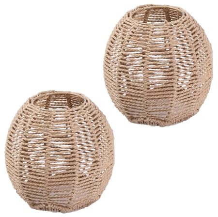 Hängelampe Gewebt Zylinder Lichtabdeckung Lampenschirm Stehlampe Vintage Kronleuchter Papierseil Gewebter Birnenschutz für Kücheninsel, Wohnzimmer, Café (Rund 2 Stück)