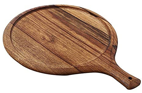 XAoSCd Pizza Shovel,Pizza Peel Wooden Pizza Tray Round Pizza Board with Handle Pizza Stone Baking Tray Cutting Board Platter Cake Bakeware Kitchen Baking Tools,