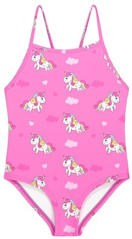 weVSwe Badeanzug Kinder Rosa Einhorn Einteiler Ärmellose Badebekleidung Schnell Trocknende Bademode Mädchen 5-6 Jahre