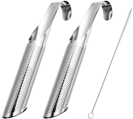Nogeqi 2 Stück Edelstahl Teesieb Für Tasse, Teesieb Für Losen Tee Mit Reinigungsbürste, Tee Sieb Mit Hakengriff, Teesiebe Teefilter, Teeei Für Losen Tee, Feinmaschig Teestab Für Rose Kaffee Gewürze