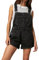 Felcia Women Denim Bib Shorts Overalls Adjustable Strap Suspender Wide Leg Rolled Cuff Jumpsuit Casual Jean Shorts Dungarees with Pockets (Black A, XL)