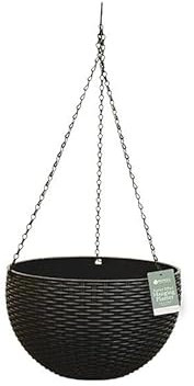 ADEPTNA Beautiful Rattan Effect Hanging Planter – 26cm (10) Hanging Basket | Decorative Plant Pot for Home, Garden & Patio | Stylish Flower Bowl for Indoor & Outdoor Use (BLACK)