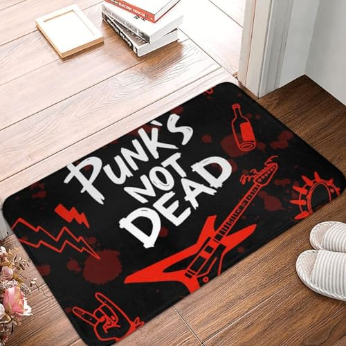 OOAHJEID Flannel absorbent door mat Heavy Metal Punk Rock Music Front Entrance Mat Outdoor Punks Not Dead Kitchen Bath Doormat Carpet Rug