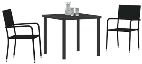 vidaXL Garden Dining Set 3 pcs Black Poly rattan, Garden and Terrace, Modern Poly Rattan Set, Stackable Outdoor Furniture, Durable Lounge Arrangement, Patio Seating Configuration
