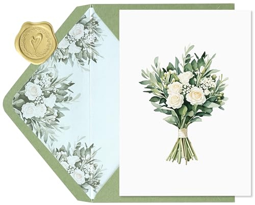 SEEBERY Wedding Card for Bride and Groom-Elegant Bridal Shower & Engagement Card, Congratulations Greeting Card for Bride to Be, Wedding Gifts for Couples (Bridal Bouquet)