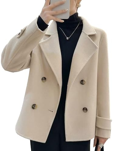 Manteaux cabans pour femmes, veste blazer courte en laine à double boutonnage, mode automne-hiver, revers, manches longues, trench-coat décontracté