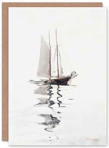 Artery8 Winslow Homer Art Card Two Masted Schooner with Dory Watercolour