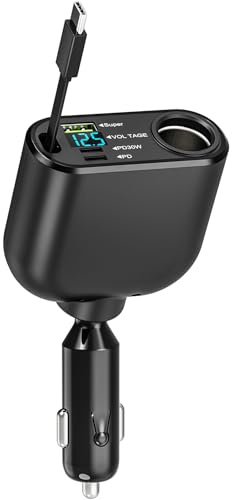5 in 1 66W Auto Ladegerät, Zigarettenanzünder USB mit 4 Anschlüssen | 4/12V Kfz Ladegerät Adapter Kompatibel mit iPhone 17/16/15, Galaxy S25/S24 für Telefon GPS Dash Cam