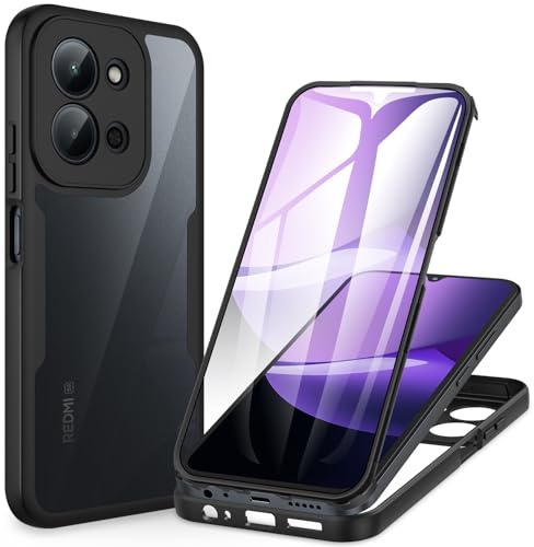 CENHUFO Hülle für Xiaomi Redmi 15C 4G/5G / Poco C85, 360 Grad Handyhülle mit Eingebautem Displayschutz, Robust Schutzhülle Stoßfest Panzerhülle Transparent Cover Outdoor Ganzkörper Case für -Schwarz