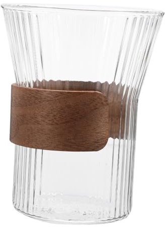 BUGUUYO Eleganter Zahnbecher Schwarz aus Glas mit 350ml Fassungsvermögen und Praktischem Holz Taillendesign für Badezimmer und Komfortablen Griff