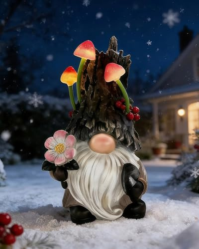 BNXPF Gnome Garden Decor Statue, Solar Powered Gnome with Mushroom Light, Outdoor Yard Patio Decoration, Gift for Mom & Women