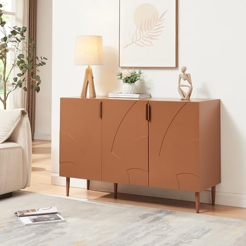 [en.casa] Sideboard Starvili Kommode mit 3 Türen Mehrzweckschrank 75 x 115 x 38 cm Wohnzimmerschrank Buffetschrank Metallbeine Rostfarben