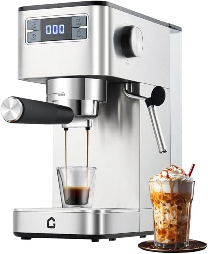 Garvee 15 Bar Druck & Kompakte Größe, Kaffeemaschine aus Edelstahl, Milchdampfdüse, 1,25L abnehmbarer Wassertank, Digitale Anzeige, Espressomaschine, Für Cappuccino & Latte, 1350 W, Halbautomatisch