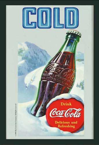empireposter Coca Cola Kalt - Bedruckter Spiegel mit Kunststoff Rahmen in Holzoptik, Kult-Spiegel - Grösse 20x30 cm