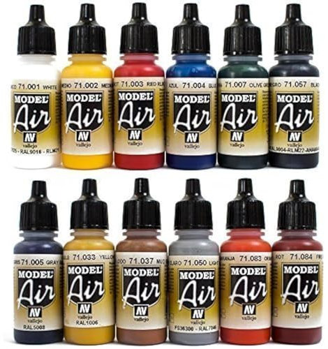 Airbrush Farben 12 x 17 ml Vallejo Model Air Basis Bunt Farben-Set Airbrushfarben