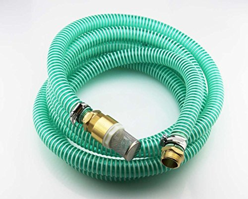 Kit d'aspiration avec tuyau spiralé en PVC longueur 10 m et diamètre intérieur 25 mm, filtre, clapet anti-retour et raccord de connexion 25 mm en laiton