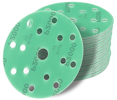 20 Stück 150 mm Exzenter Schleifscheiben P2000 Körnung, 15 Loch, green Film, Haft Klett Schleifpapier