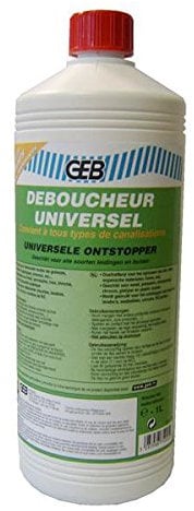 GEB - Déboucheur Universel liquide sans odeur à base de soude. Dissout toutes les graisses, matières organiques ... Convient à tous types de canalisations - 1L