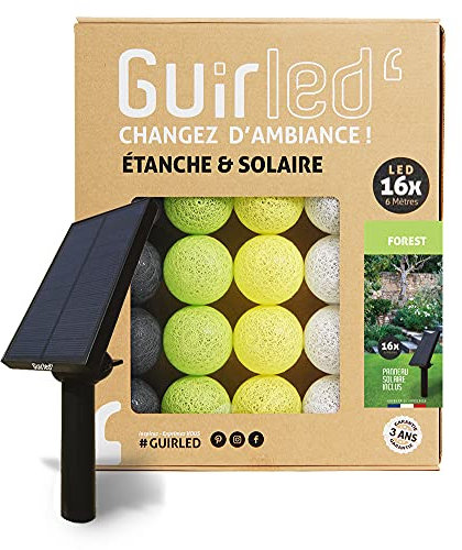 GuirLED - Außengirlande mit Lichtkugeln LED-Guinguette - Wasserdicht IP65 - Hocheffizientes Solarpanel - Automatisches EIN/AUS - 16 Kugeln 3 m- Forest