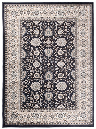 Traditioneller Klassischer Teppich für Ihre Wohnzimmer - Anthrazit Schwarz Creme - Perser Orientalisches Ziegler Muster - Blumen Ornamente - Top Qualität Pflegeleicht  AYLA  Groß 250 x 350 cm Groß