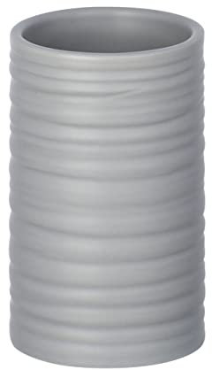 WENKO Zahnputzbecher Mila Grau Keramik - Zahnbürstenhalter für Zahnbürste und Zahnpasta, Keramik, 6.5 x 10.5 x 6.5 cm, Grau