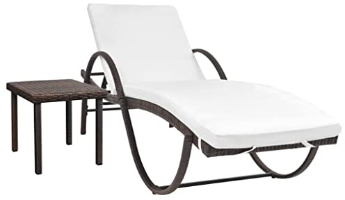 vidaXL Sonnenliege mit Auflage & Tisch Poly Rattan Braun