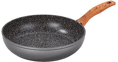 STONELINE Back to Nature Grande Sauteuse 28 cm, Made in Germany, compatible à l'Induction, Revêtement Antiadhésif avec de vraies particules de pierre, manche en motif bois