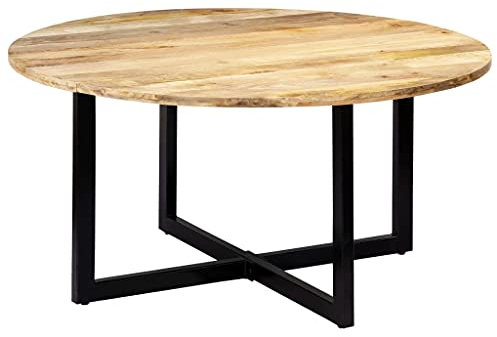 vidaXL Mangoholz Massiv Esstisch Vintage Esszimmertisch Holztisch Küchentisch Speisetisch Tisch Massivholztisch Esszimmer Küche Rund 150x73cm Eisen