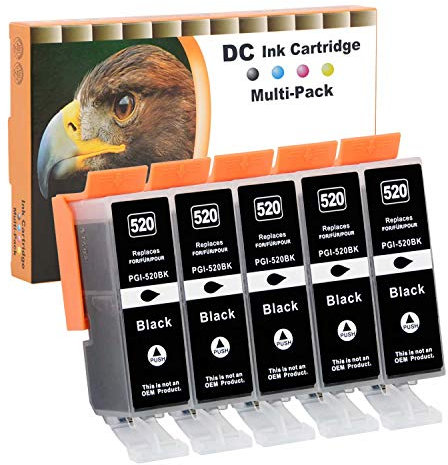 D&C 5x 21ml Black Druckerpatronen Kompatibel für Canon PGI-520 BK für Canon Pixma MX870 Series IP3600 Series IP4600 Series IP4600X IP4700 MP540 MP550 MP560 MP620 Series MP630 MP640 Series MP640R MP980