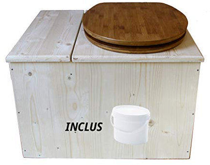 Toilette sèche en bois avec bac à copeaux intégré, seau 18L plastique - La bac Bambou - Fabrication Française - N4