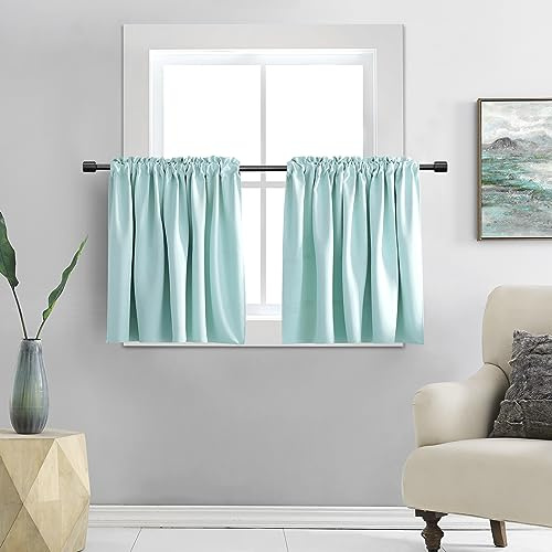DONREN Short Tier Curtains for Small Windows - Room Darkening Thermal Insulated Window Treatment Rod Pocket Curtains(42 W x 24 L,2 Panels,Aqua)