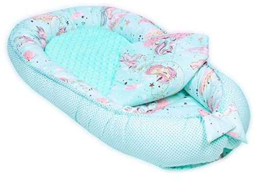 PALULLI Babynest, multifunktionales Kuschelnest mit Weiches zusätzlicher Matratze, Kokon, Nestchen, Babybett, Reisebett für Neugeborene, 100% Baumwolle Oeko-TEX, HERGESTELLT IN DER EU (Pony Minz)