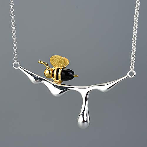 Biene Und Wassertropfen Honig Anhänger Halskette 925 Silber Damenschmuck