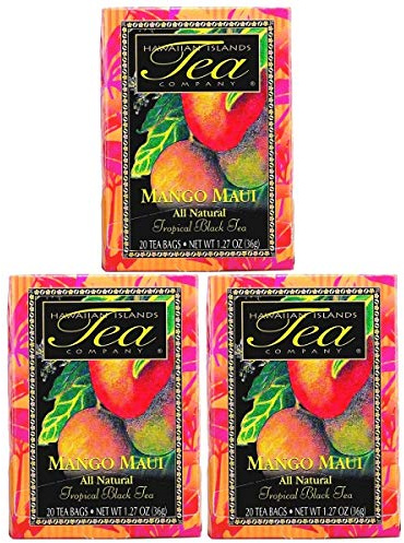 Hawaiian Islands Tea Company Mango Maui Black Tea, All Natural - 60 Teabags (3 Boxes)