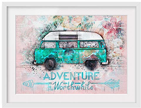 Bild Adventure Collage Pastell Querformat 3:4 Weiß mit Passepart. 50x70cm