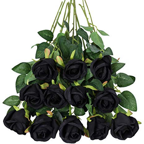 Tifuly 12 Pezzi Rose Artificiali, realistica Singola a Gambo Lungo Rosa Finta, Bouquet da Sposa da Sposa in Seta per Decorazioni da Ufficio in casa per Feste in Giardino (Nero)