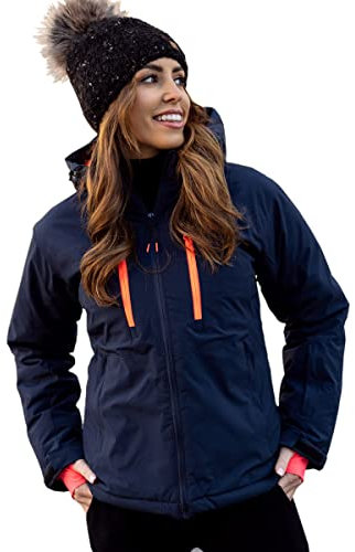 BOLF Damen Winterjacke Skijacke Snowboardjacke Schneejacke mit Kapuze Schneefang Bündchen Winddicht Wasserdicht Atmungsaktiv Outdoor Sport Style HH012 Dunkelblau L [D4D]