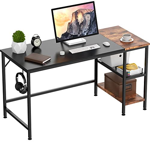 HOMIDEC Office Desk, Computer Desk With Bookshelf, 140x60x75cm, PC Study Writing Desks and Workstations with Storage Shelves for Home Office Bedroom