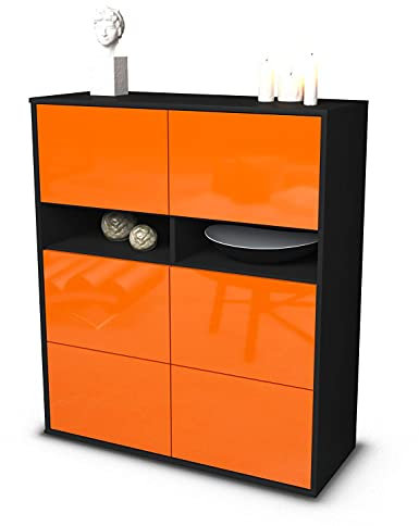 Stil.Zeit Highboard Jasmin, Korpus anthrazit matt, Front Hochglanz-Design Mandarine (92x108x35cm), Push-to-Open Technik & Leichtlaufschienen
