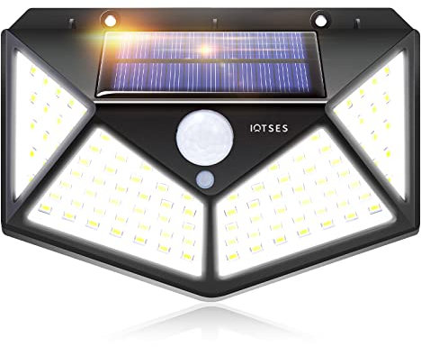 IOTSES Luce solare da esterno 100LED 2200mAh 3 modalità con sensore di movimento 270º da quattro lati IP65 Faretto impermeabile per giardino, garage, strada, patio, terrazza ecc. (1 unità)