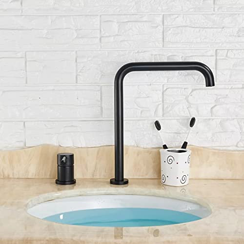 YHSGY Mattschwarze Waschtisch-Mischbatterie 2 Loch Einhebel-Drehbecken-Wasserhahn Weit Verbreitetes Langes Rohr-Badezimmer-Spültisch-Mischbatterie